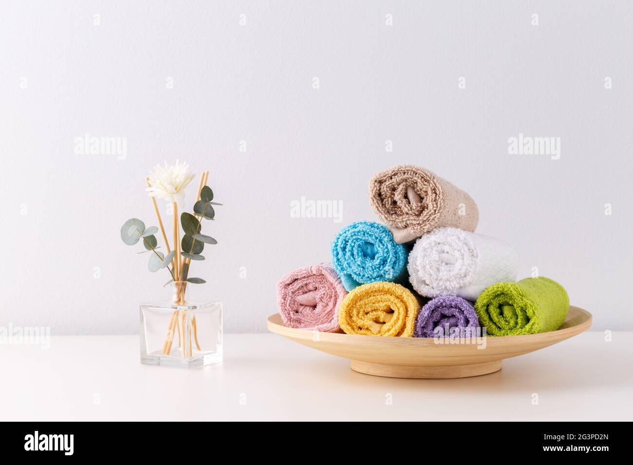 Stack of colorful bath towels Stock Photo Alamy