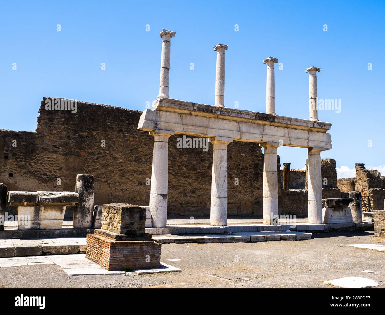 Corinthian columns in the forum - Pompeii archaeological site, Italy Stock Photo