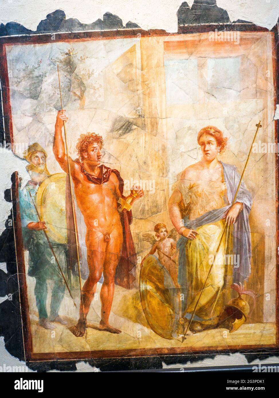 Decorative fresco depicting the wedding of Alexander and Roxanne or Mars and Aphrodite (period of Nero (54-68 AD) - Pompeii archaeological site, Italy Stock Photo