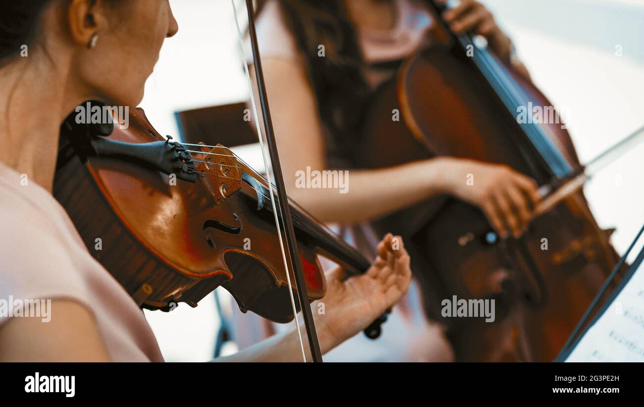 String Band Of Girls Musicians Play Outdoor Stock Photo Alamy