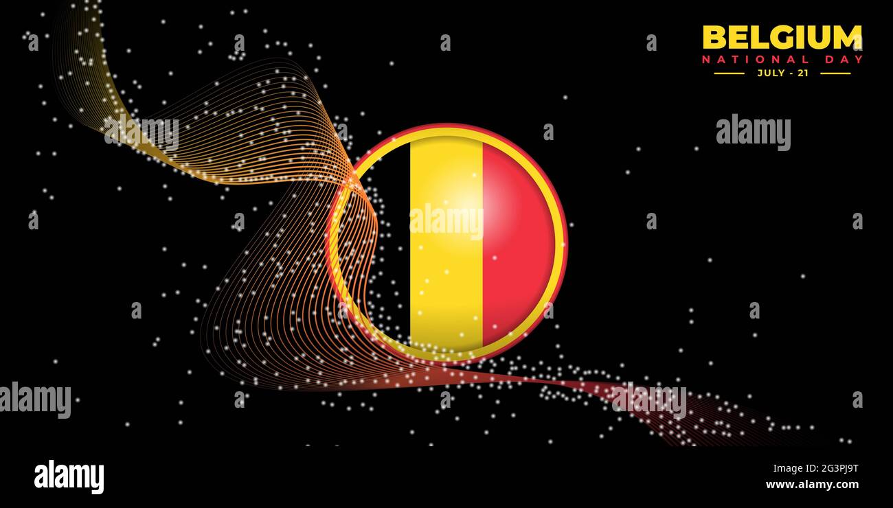 Illustration of Belgium National Day design with Belgium flag emblem on dark background. Good template for Belgium National day design. Stock Photo