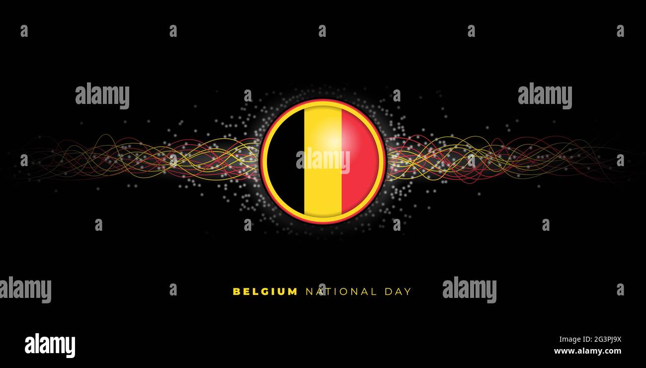 Illustration of Belgium National Day design with Belgium flag emblem on dark background. Good template for Belgium National day design. Stock Photo