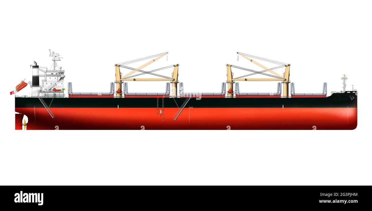 Bulk carrier cargo ship handymax, super handy, UltraMax with crane Stock Photo
