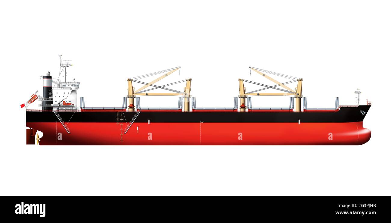 Bulk carrier cargo ship handymax, super handy, UltraMax with crane Stock Photo