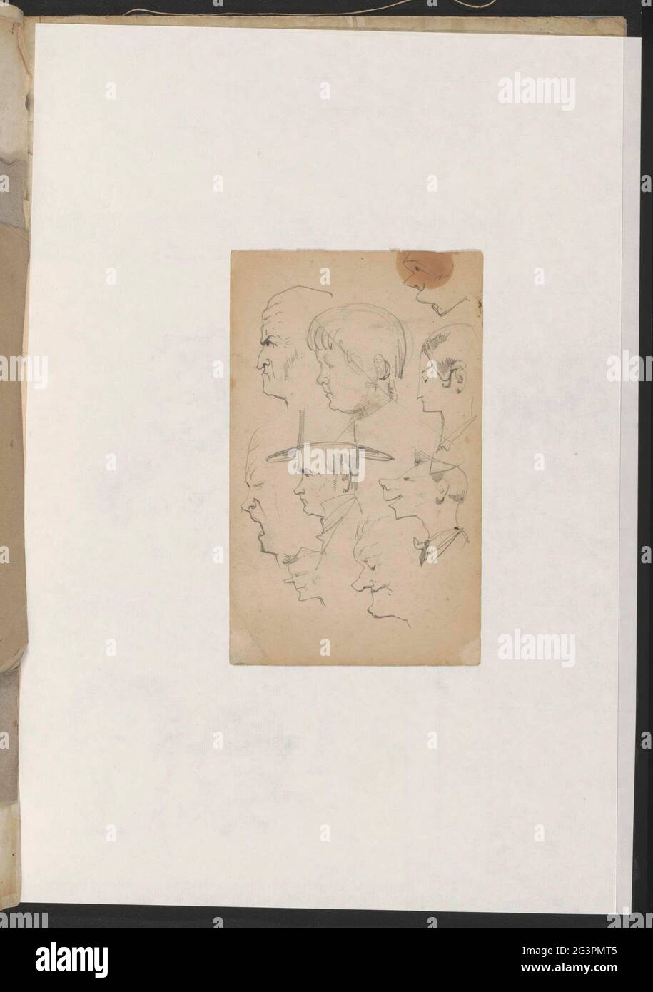 Study sheet with (carikatural) heads). Leaf 37 Recto, loose leaf in a