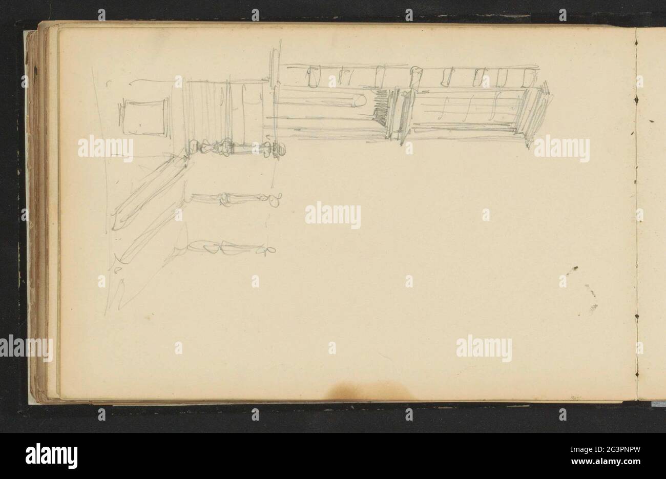 Architecture study. Architecture study. Leaf 79 Verso from a sketchbook with 91 sheets. Stock Photo