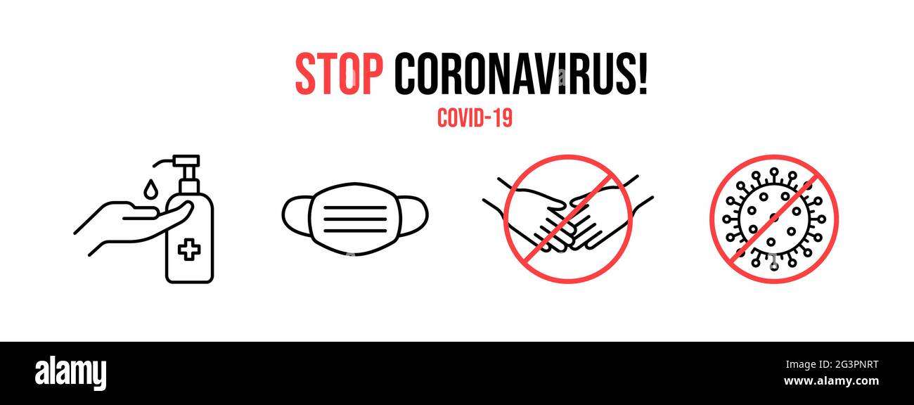 Coronavirus preventive signs on a white background Stock Vector
