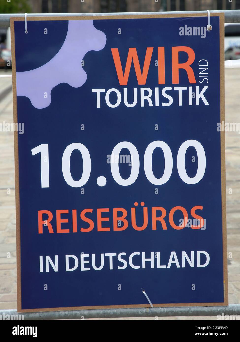 Vigil - we show face! Save the travel agencies - save the tourism on Magdeburg Cathedral Square Stock Photo