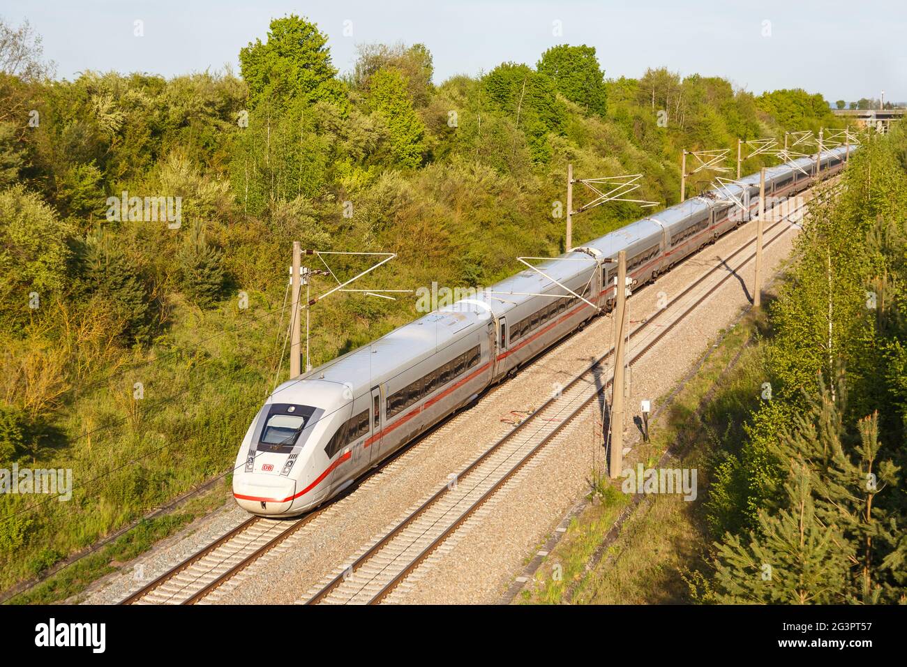 Stuttgart, Germany - May 9, 2021: ICE 4 Deutsche Bahn DB high-speed train railway line Mannheim-Stuttgart in Germany. Stock Photo
