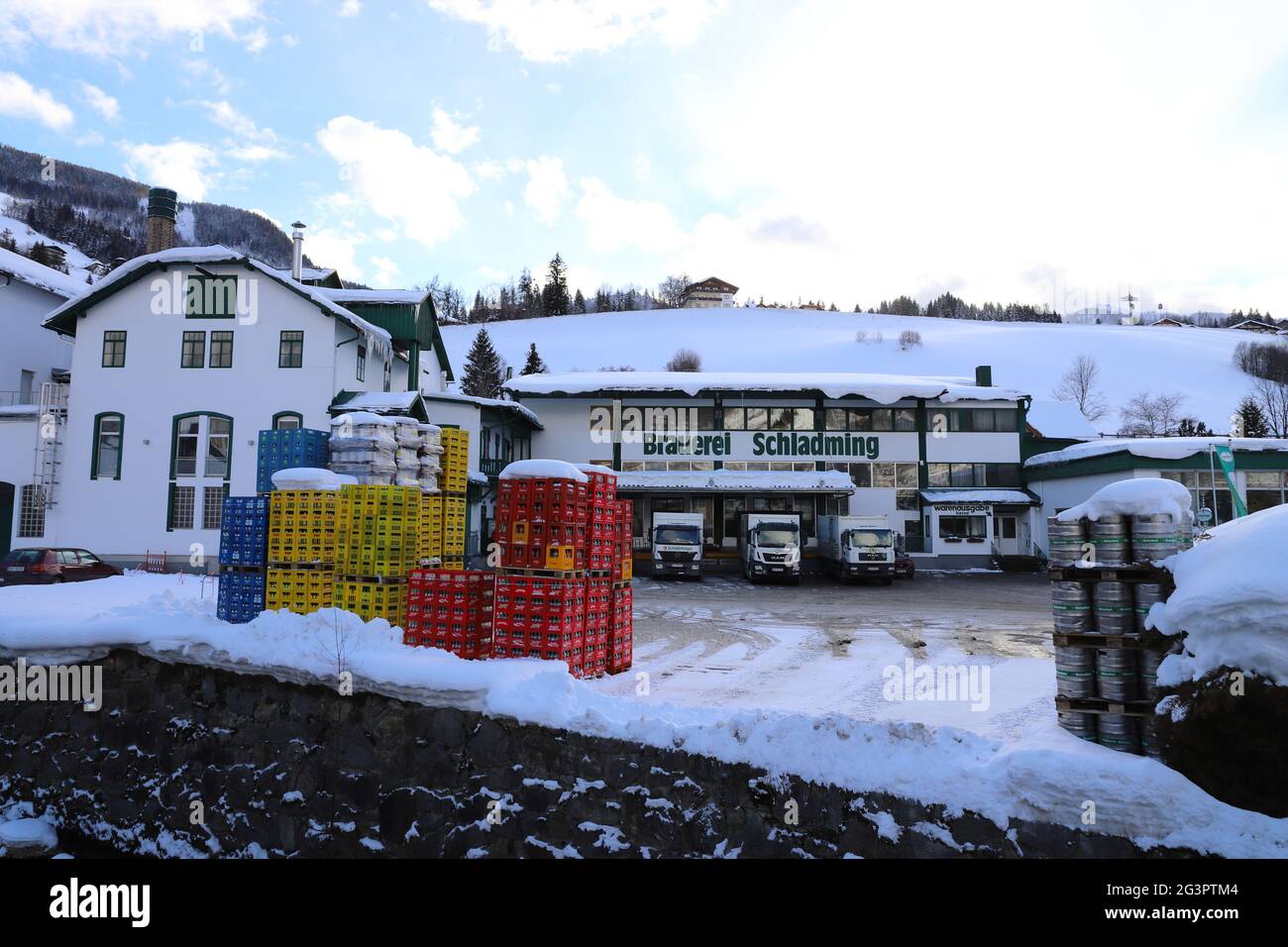 AUSTRIA, STYRIA, SCHLADMING - JANUARY 18, 2019: Beer brewery in Schladming Stock Photo