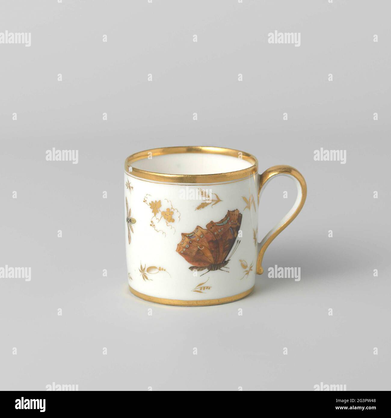 Cup, decorated with insects. Cup of porcelain, part of a tea set ...