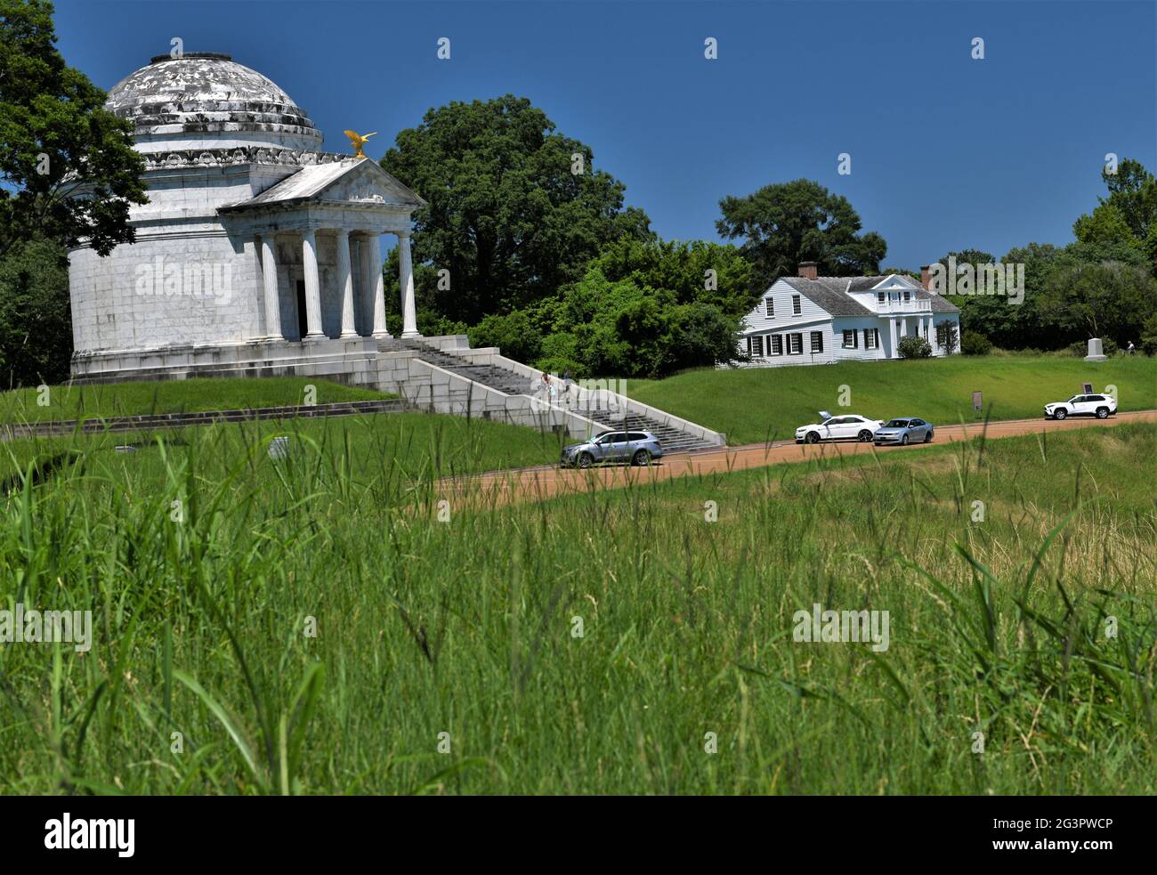 The Illinois Monument and the Shirley House overlooking the field of battle. Stock Photo