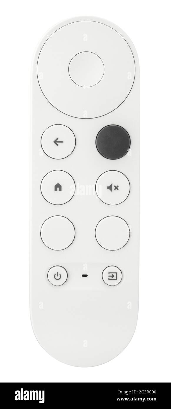 Isolated Sleek White Remote Controller For A Smart TV Or Computer Or Console On A White Background Stock Photo