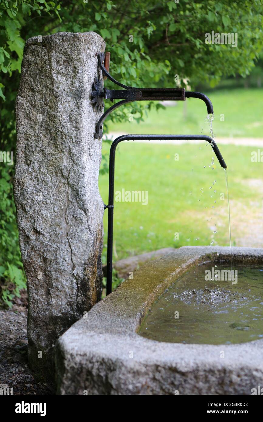 Fontaine d'eau potable. Contamines-Montjoie. Haute-Savoie. Auvergne-Rhône-Alpes. France. Stock Photo