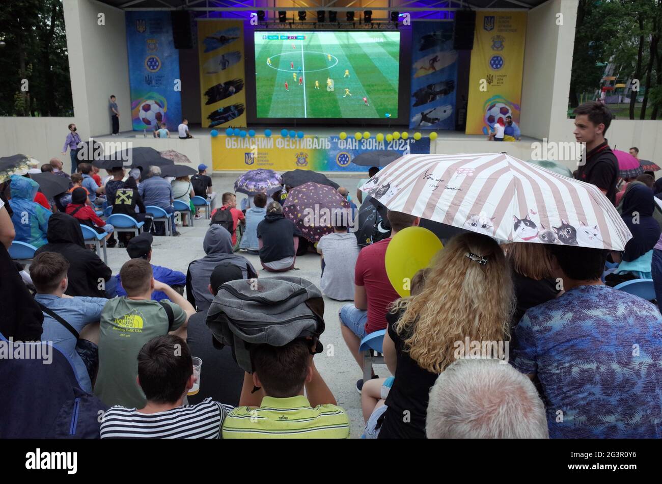 Ukrainian Fans Are Seen Watching A Match Of The Euro 21 In An Open Space Ukraine Has Picked Up Their First Points Of The Tournament By Edging Past North Macedonia The