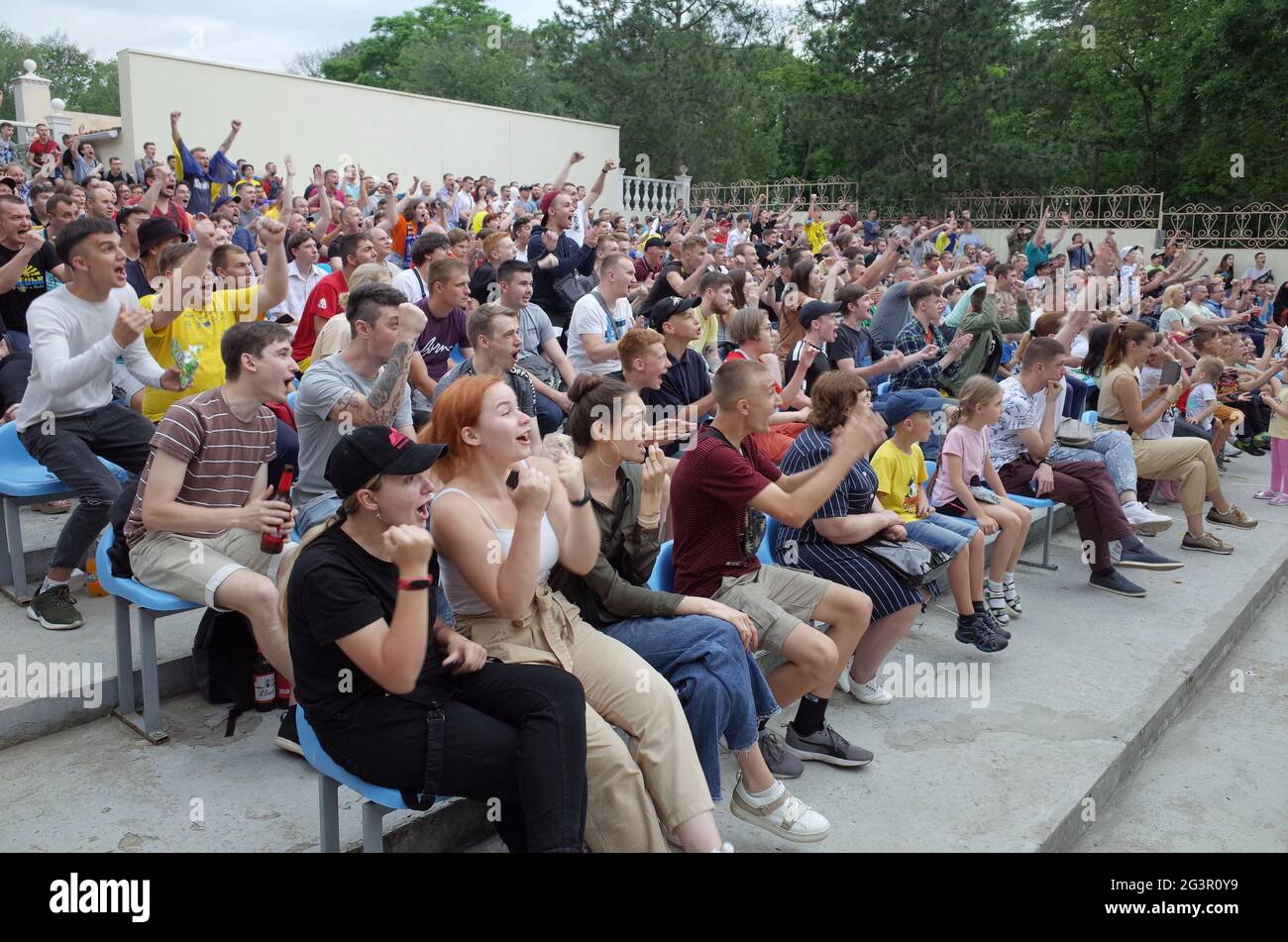 Ukrainian Fans Are Seen Watching A Match Of The Euro 21 In An Open Space Ukraine Has Picked Up Their First Points Of The Tournament By Edging Past North Macedonia The