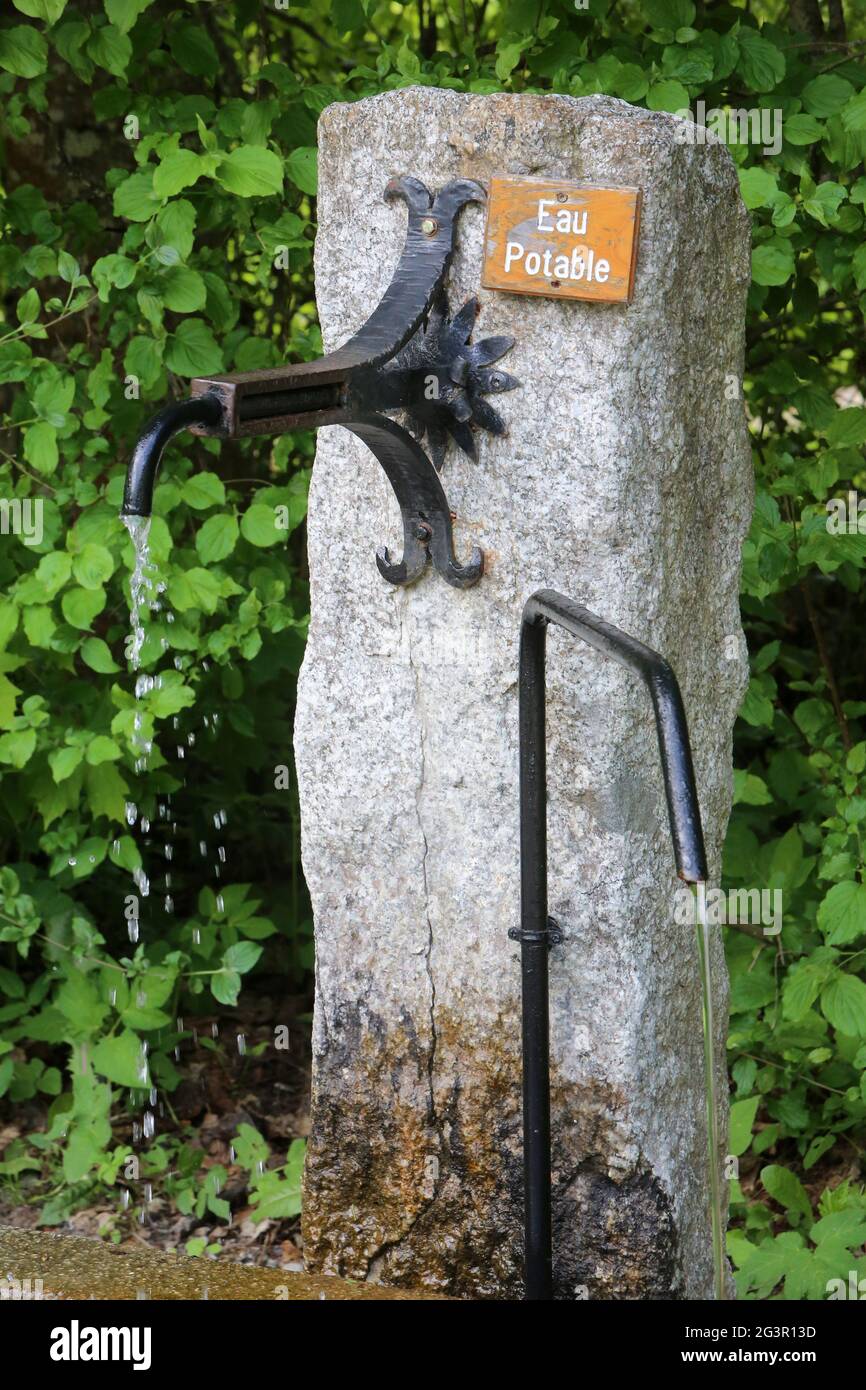 Fontaine d'eau potable. Contamines-Montjoie. Haute-Savoie. Auvergne-Rhône-Alpes. France. Stock Photo