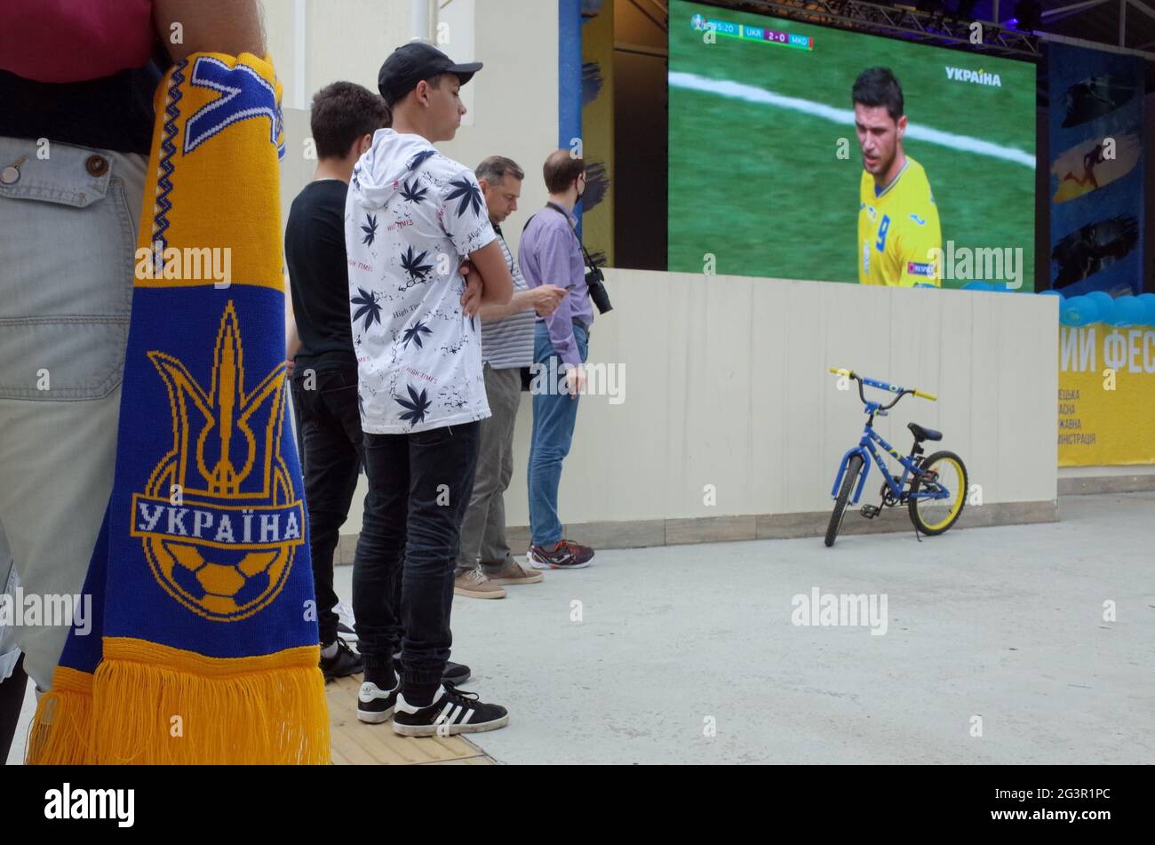 Ukrainian Fans Are Seen Watching A Match Of The Euro 21 In An Open Space Ukraine Has Picked Up Their First Points Of The Tournament By Edging Past North Macedonia The