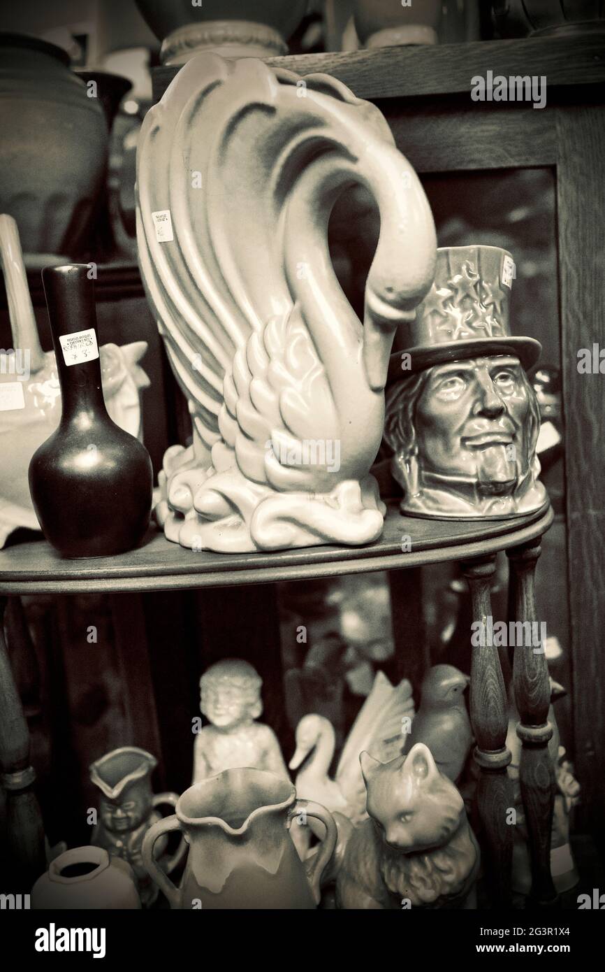 Swan vase with other ceramic collectables in Antique Store in Chester