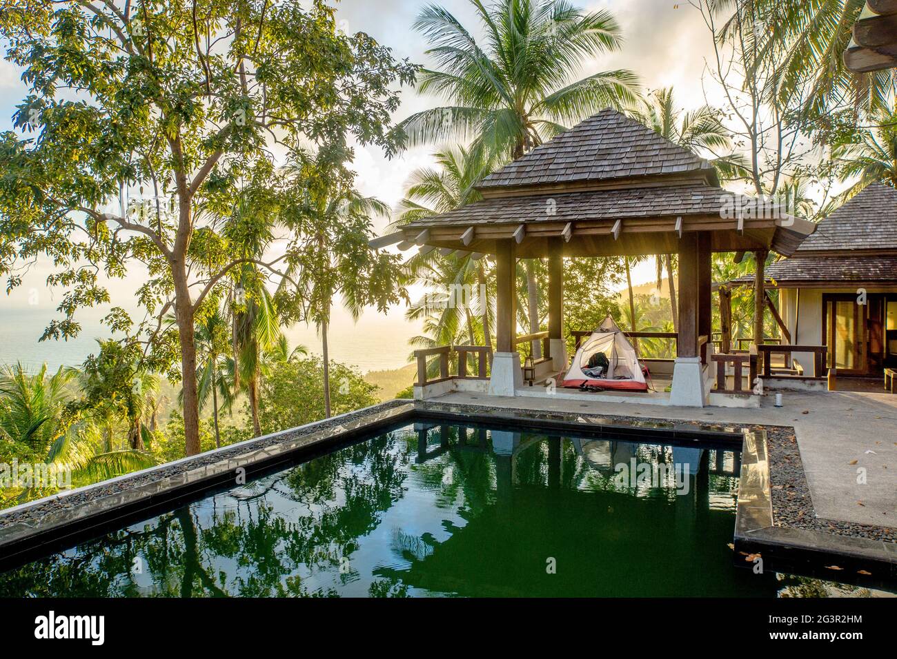 Samui/Thailand-17.02.2017:Abondoned hotel. camping inside the resort Stock Photo