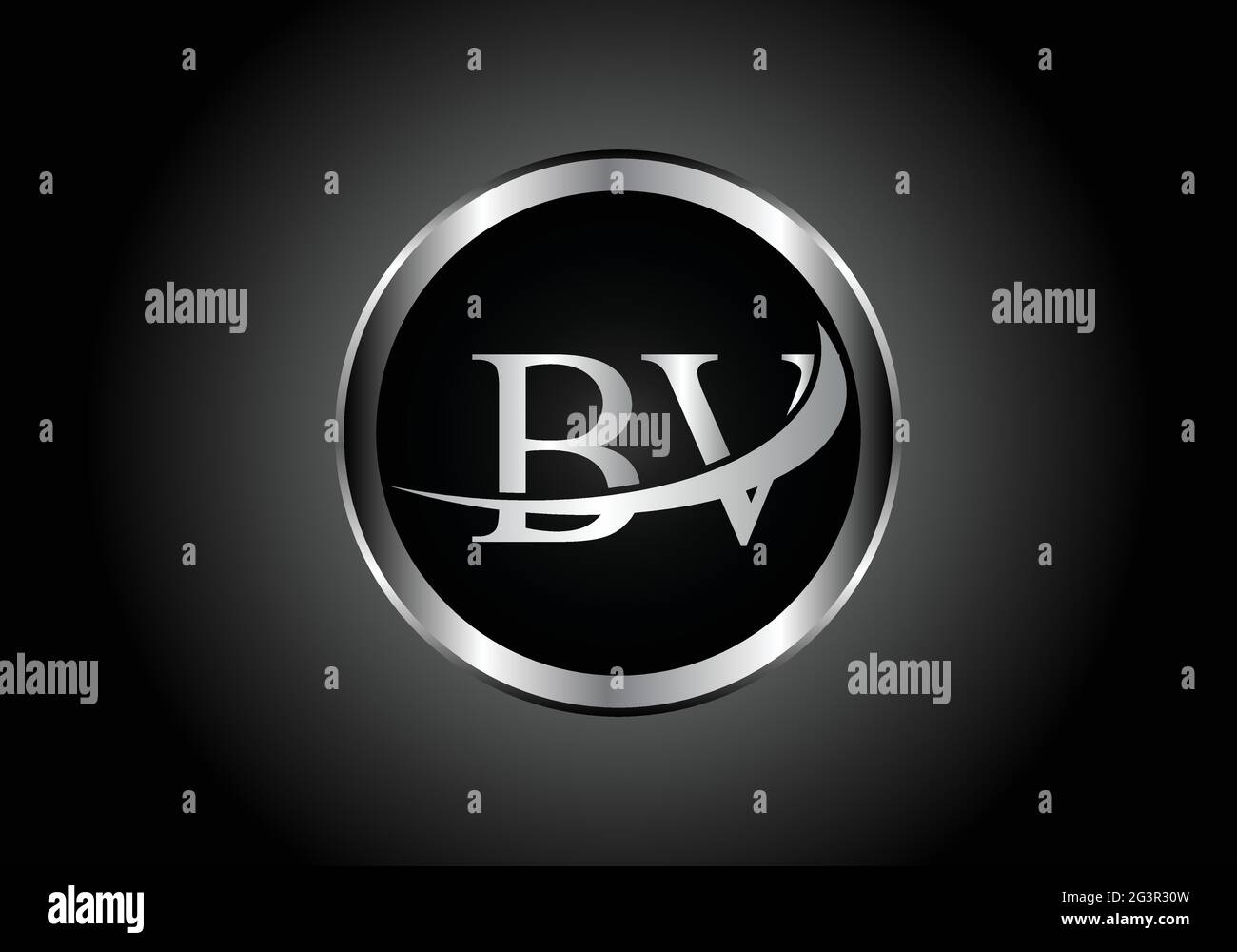 silver letter BV metal combination alphabet logo icon design with grey ...
