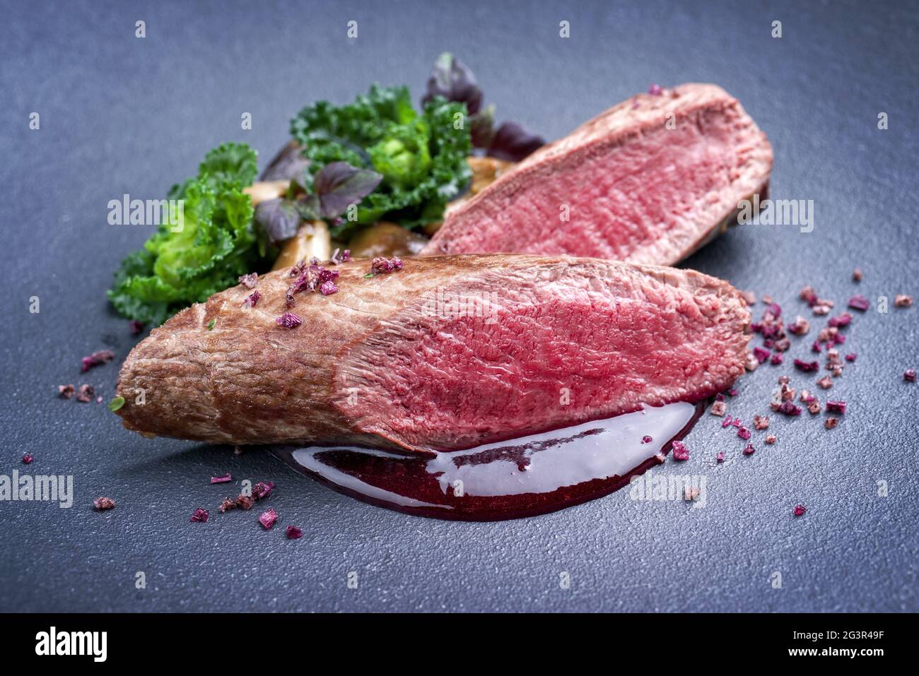 Fried dry aged venison tenderloin fillet medallion steak natural with