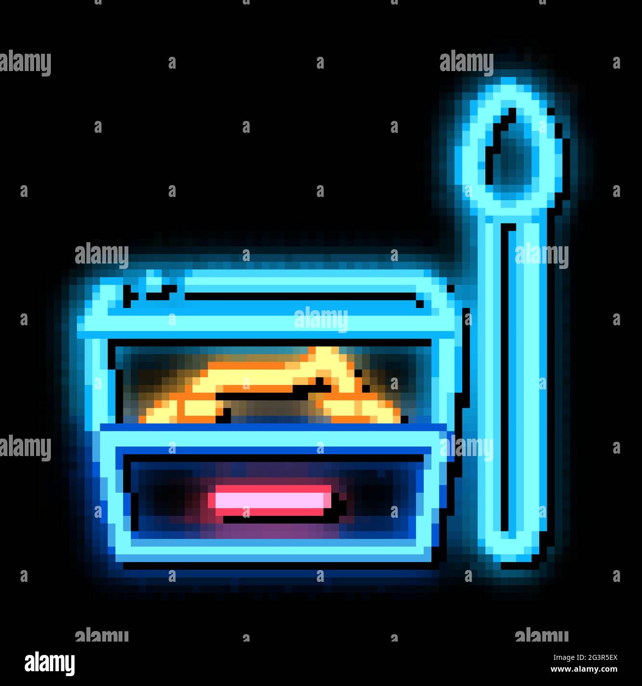 container with food and spoon neon glow icon illustration Stock Vector ...