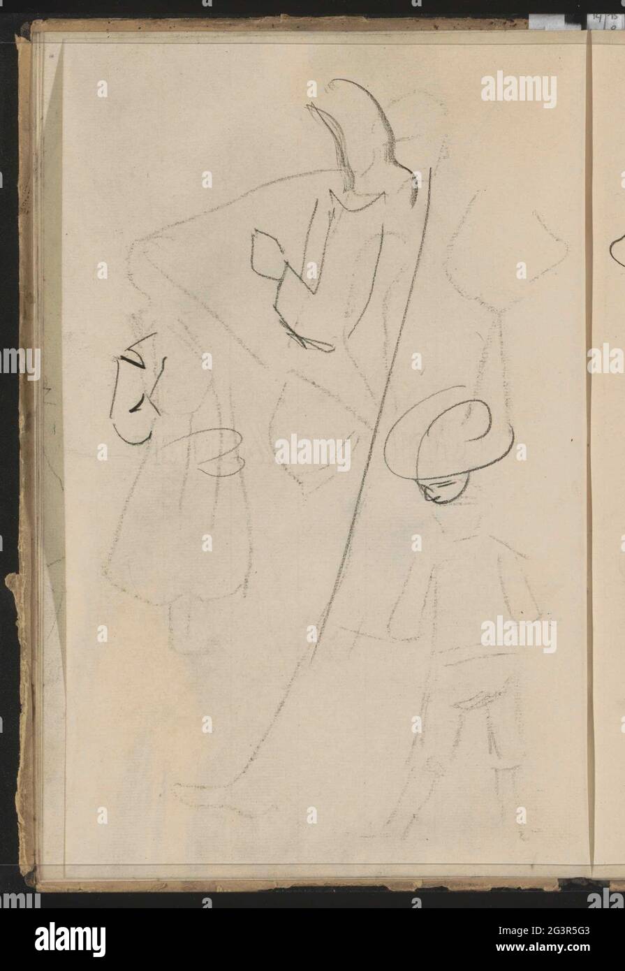 Figure studies. Leaf 10 Verso from a sketchbook with 38 sheets. Stock Photo
