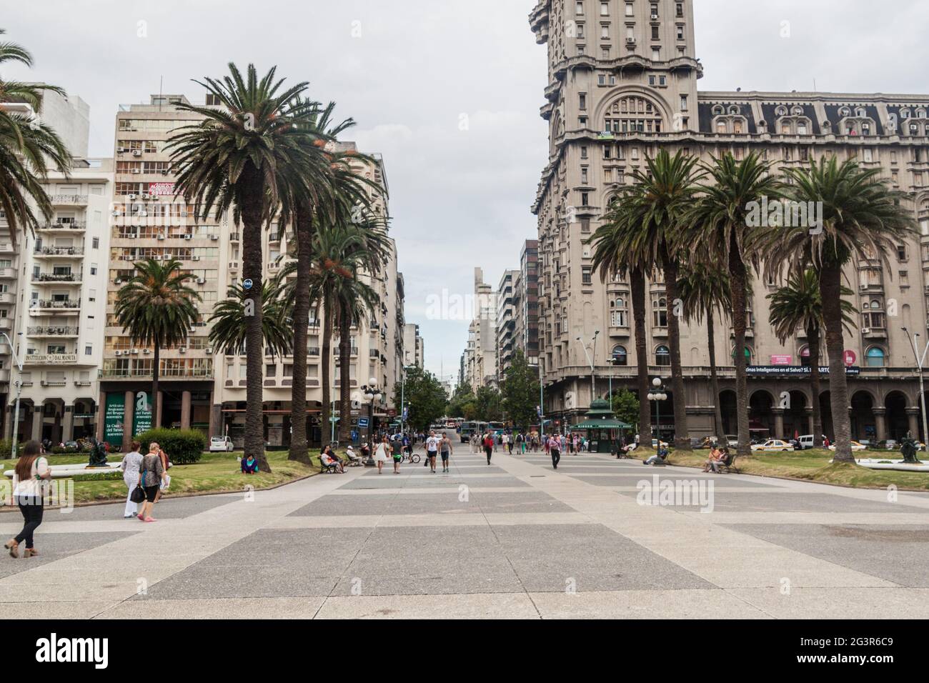 MONTEVIDEO, URUGUAY - FEB 18, 2015: View of Plaza Independecia square in the center of Montevideo. Stock Photo