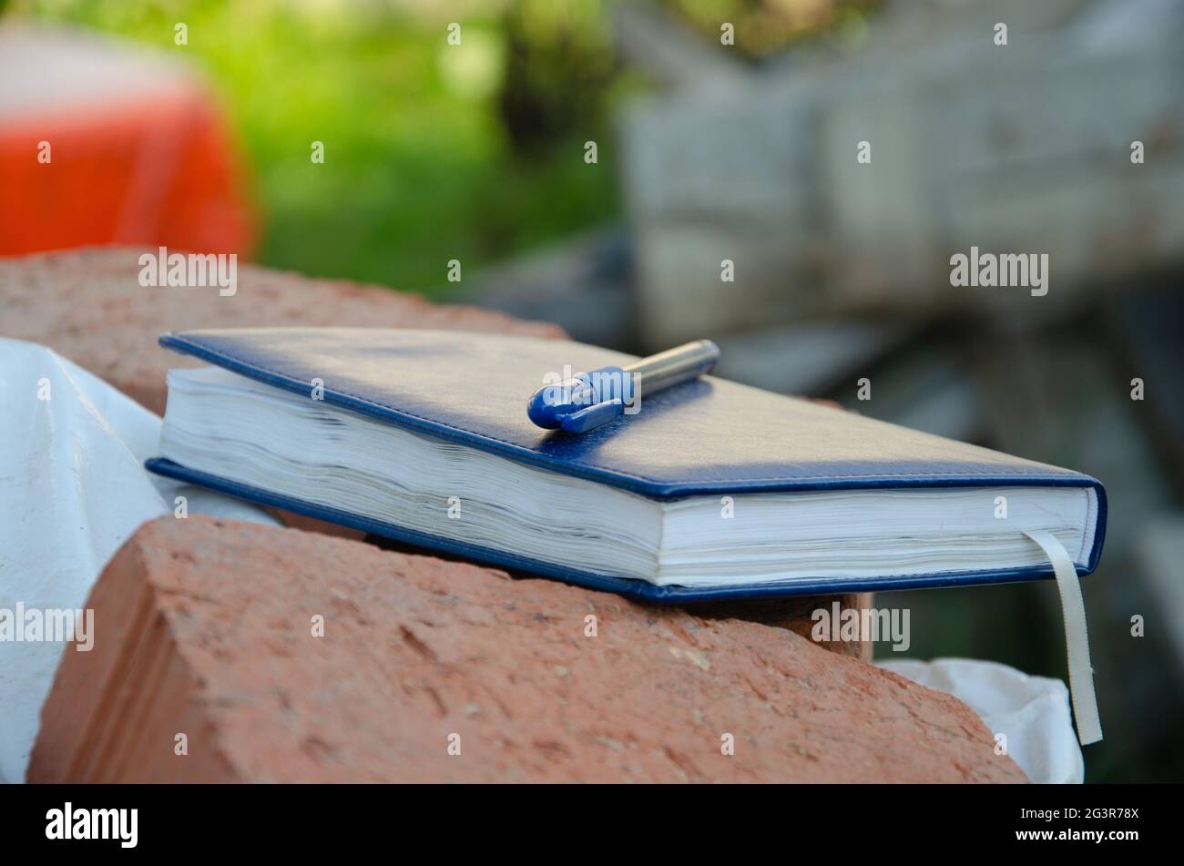 The text Study on a wooden cubes, lying on a Notepad with a metal blue pen. Stock Photo