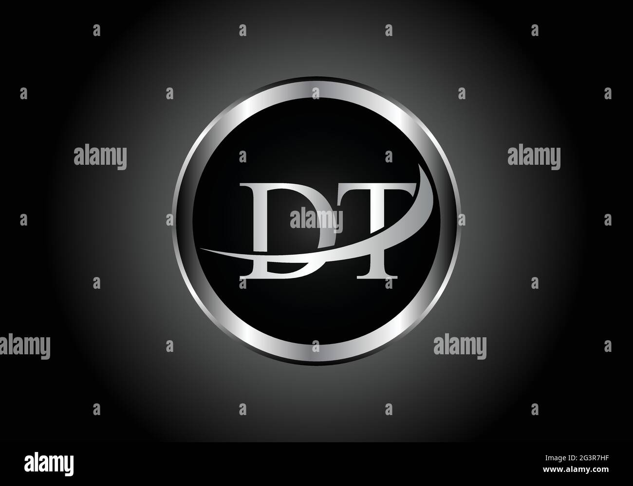 silver letter D T metal combination alphabet logo icon design with grey