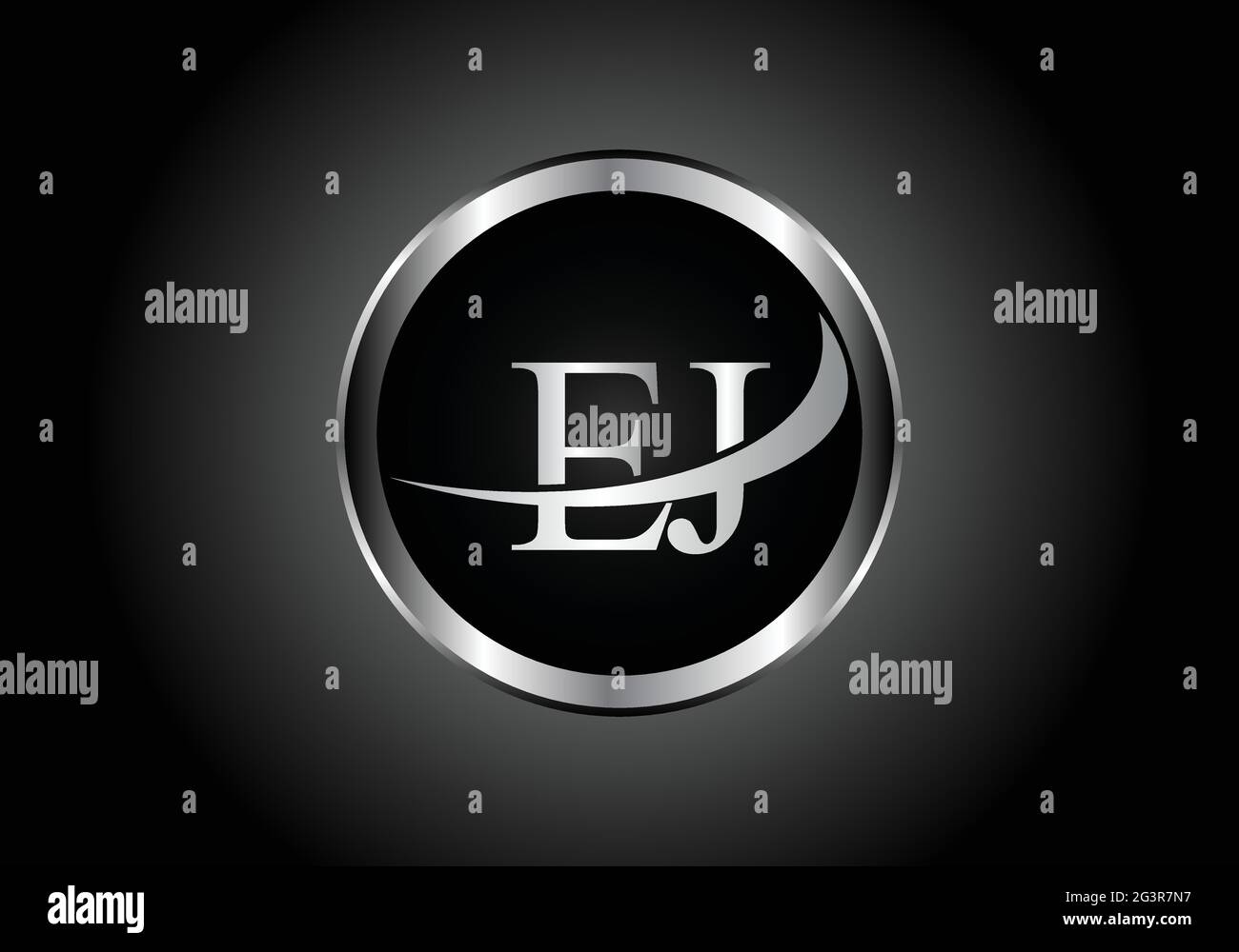 silver letter E J metal combination alphabet logo icon design with grey color on Black and white gradient design for a company or business Stock Vector