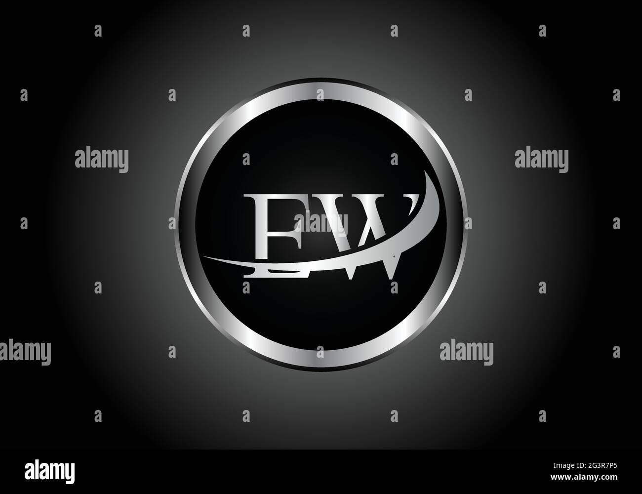 silver letter E W metal combination alphabet logo icon design with grey color on Black and white gradient design for a company or business Stock Vector