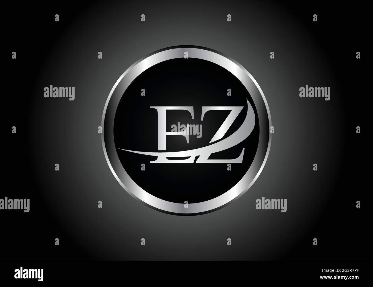 silver letter E Z metal combination alphabet logo icon design with grey color on Black and white gradient design for a company or business Stock Vector