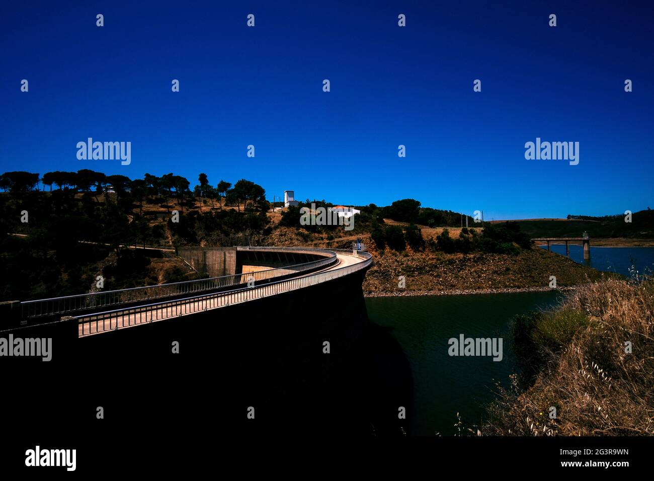 A view of the dam at Barragem da bravura in The Algarve, Portugal Stock Photo