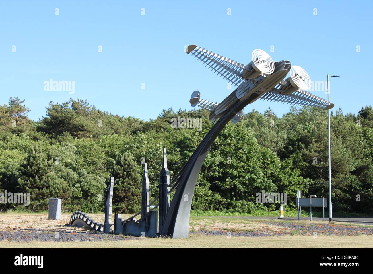 Ainsdale Sculpture of Lockheed Electra aeroplane . The twin engine monoplane commemorates a transatlantic flight made from Ainsdale beach to New York. Stock Photo