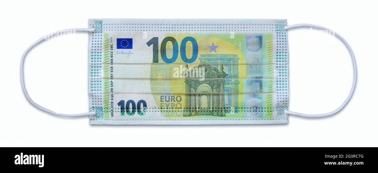 Breathing mask with 100 Euro bill Stock Photo