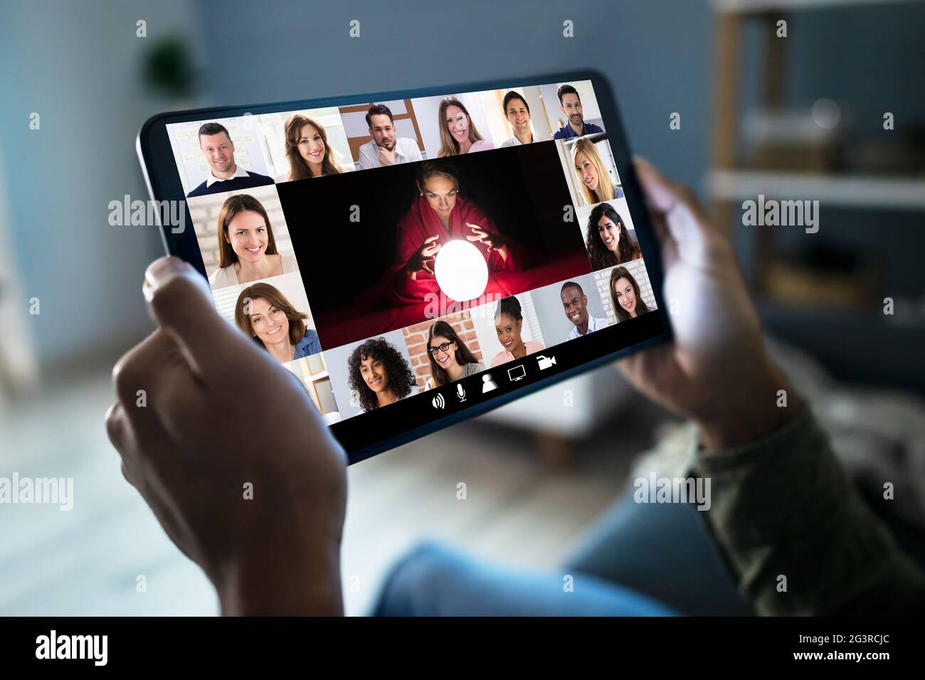 Psychic Reading And Fortune Teller Video Conference Stock Photo
