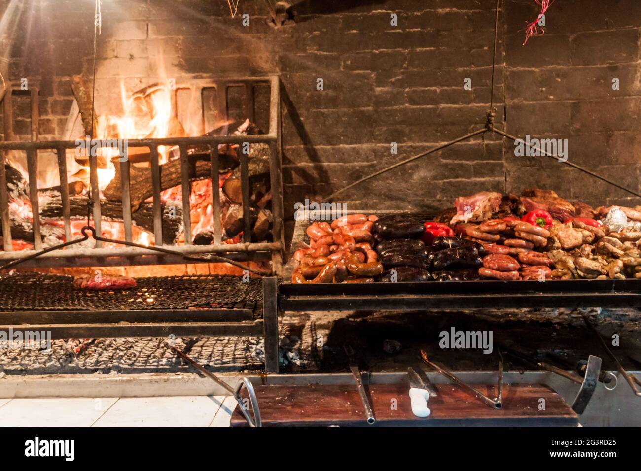 Barbecue in restaurant in Mercado del Puerto in Montevideo, Uruguay Stock Photo