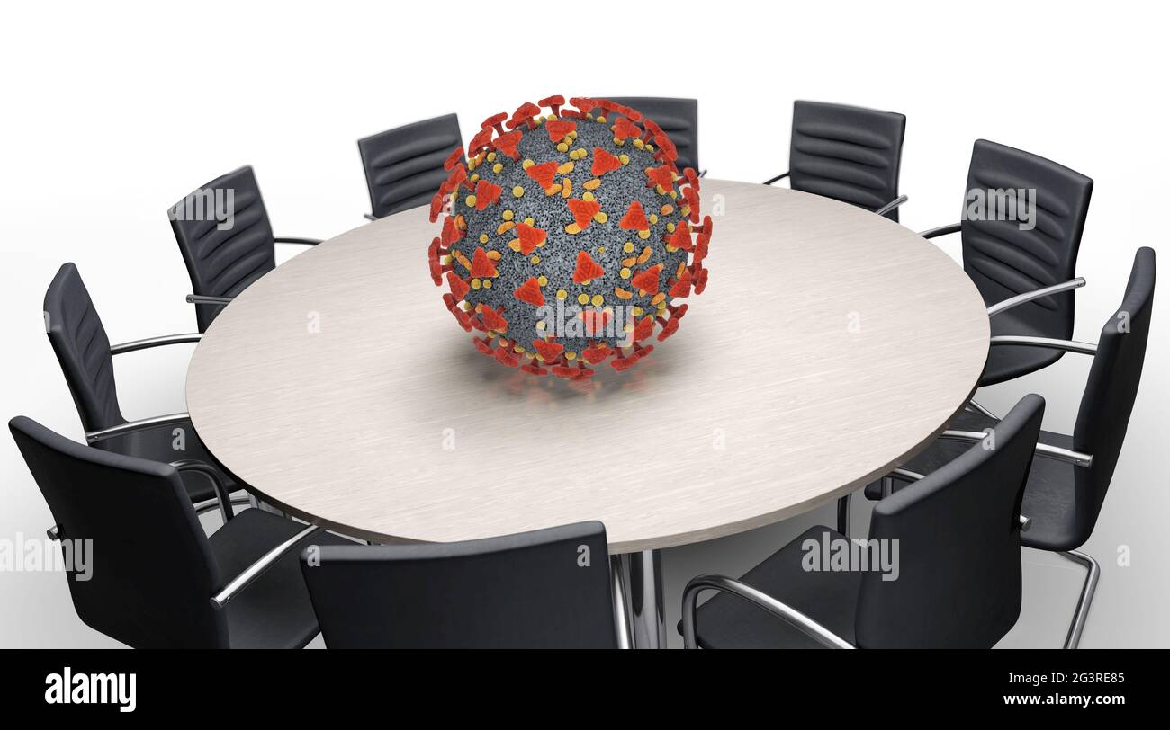 Coronavirus and conference table Stock Photo
