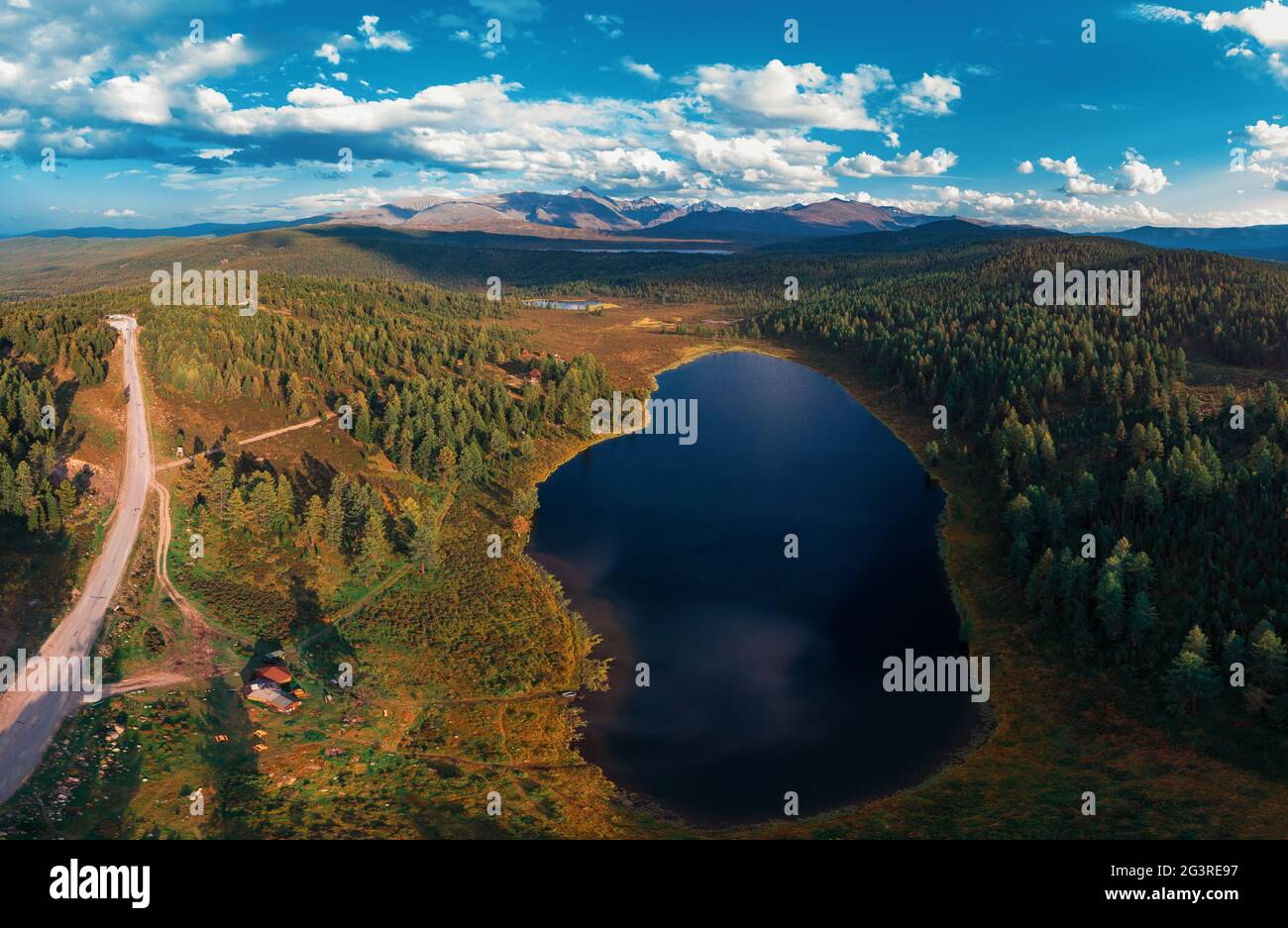 Aerial drone view of the lake of Kidelyu Stock Photo