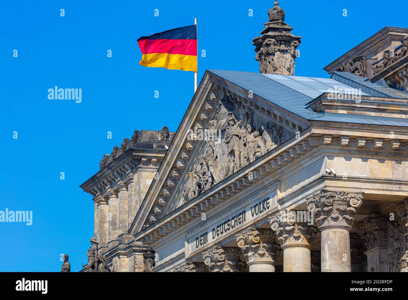 Berlin Reichstag with waving german flag, german politics, democracy, government building, germany Stock Photo