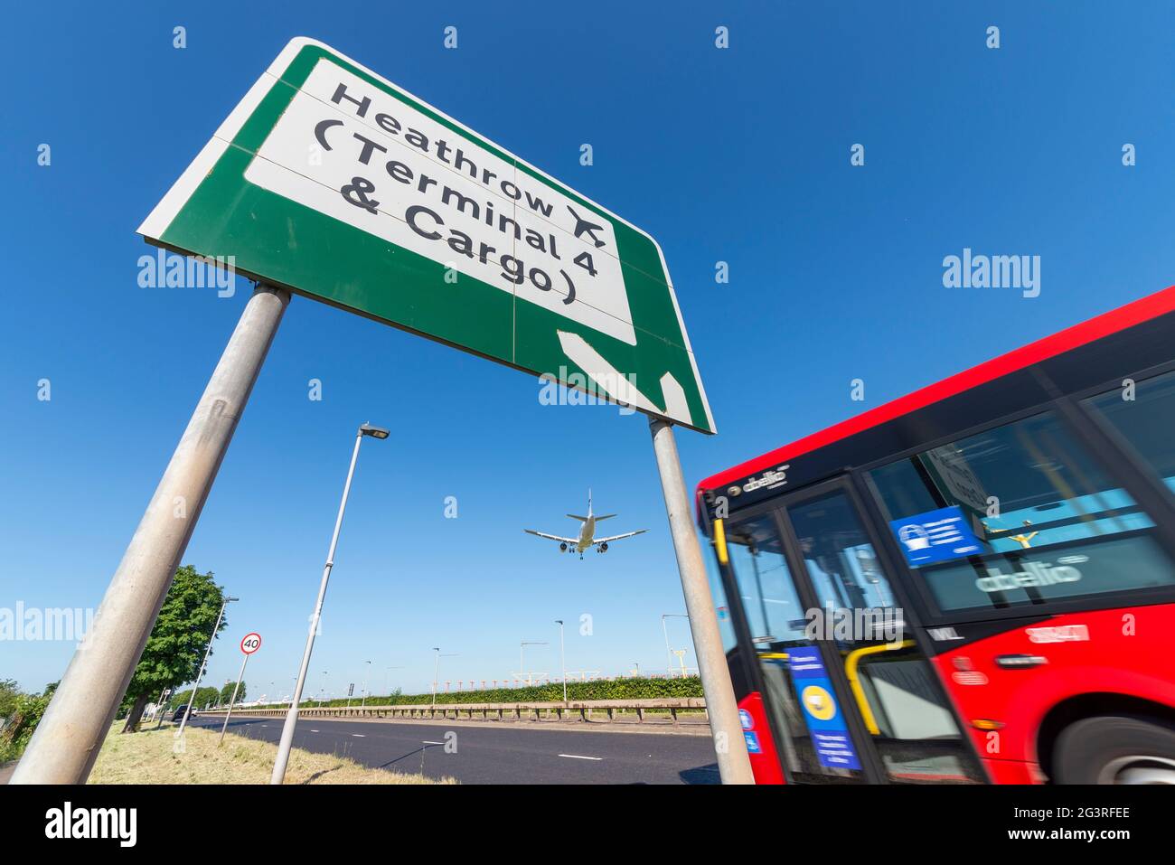 Jet airliner plane landing at London Heathrow Airport in Hounslow