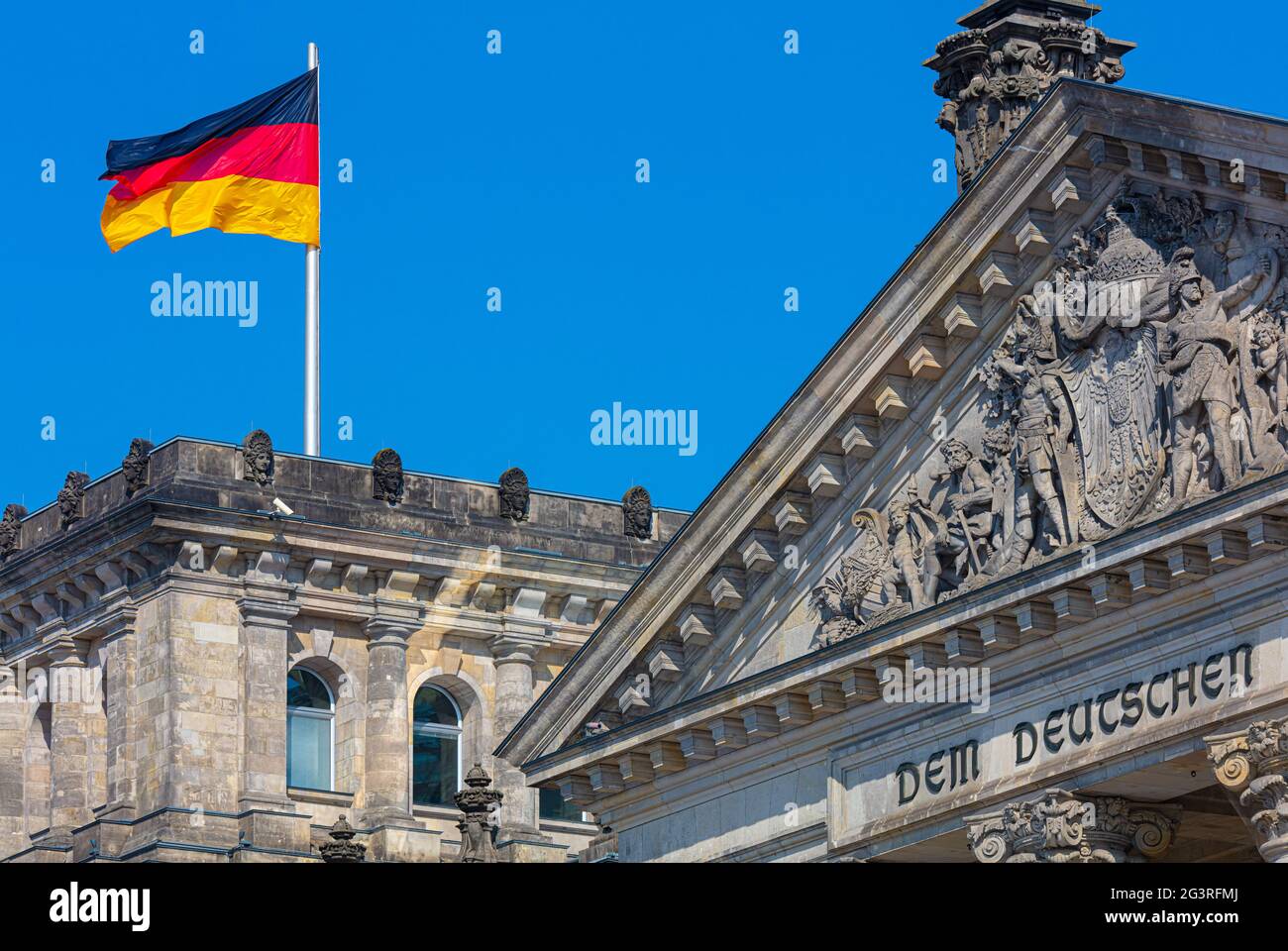 Berlin Reichstag with waving german flag, german politic, democracy, government building, germany Stock Photo