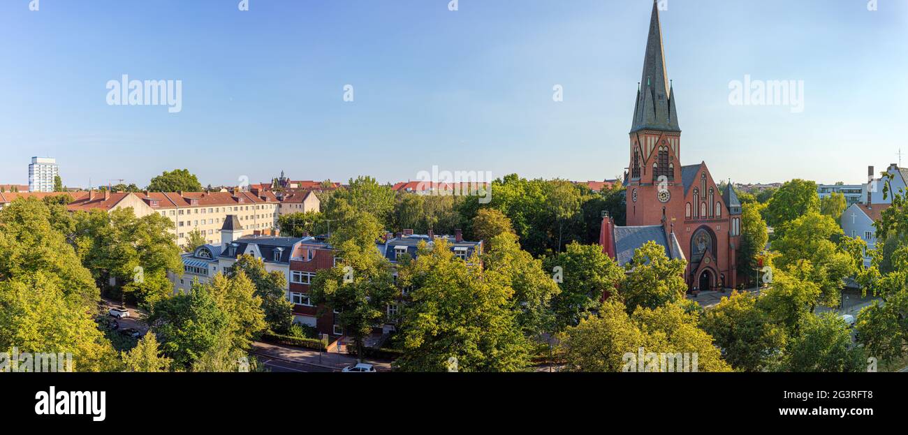 Berlin Wilmersdorf / Wilhelmsaue / Auen-Church Panoramic View, green Berlin, old West Berlin Stock Photo
