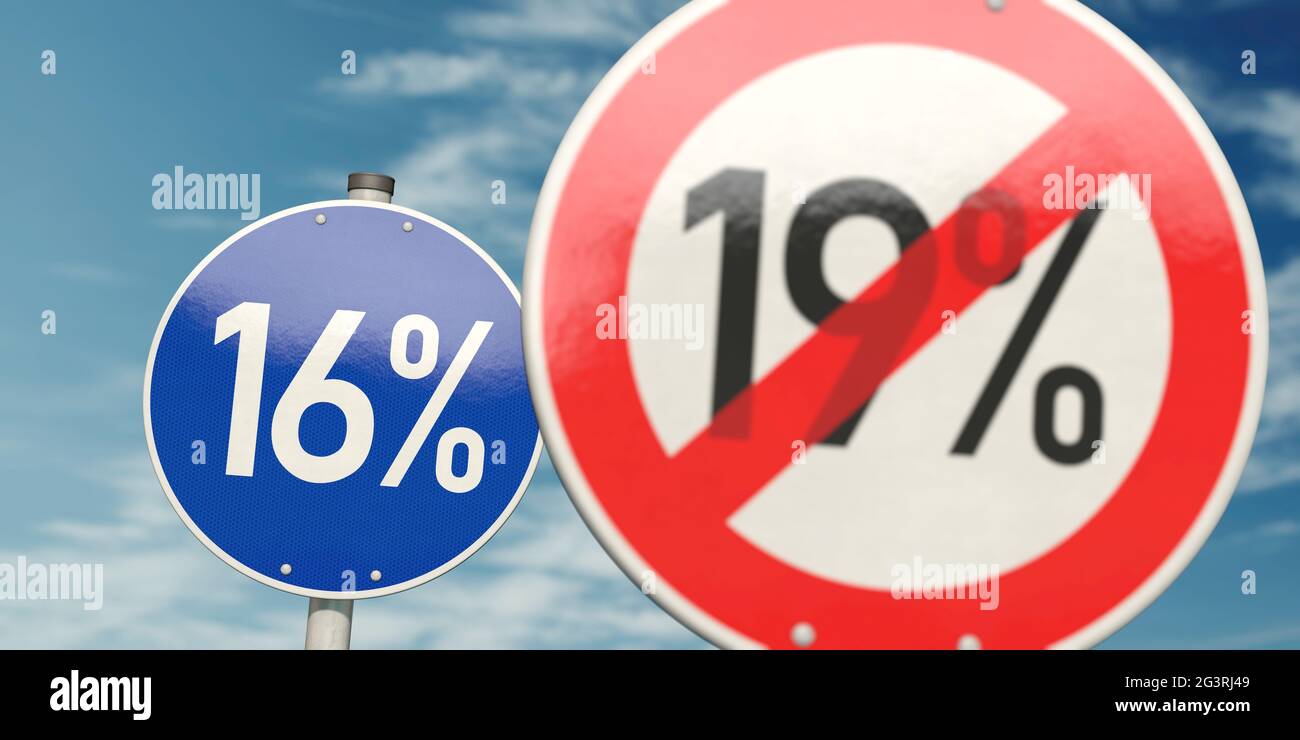 Reduction of value added tax in Germany from 19 percent to 16 percent Stock Photo