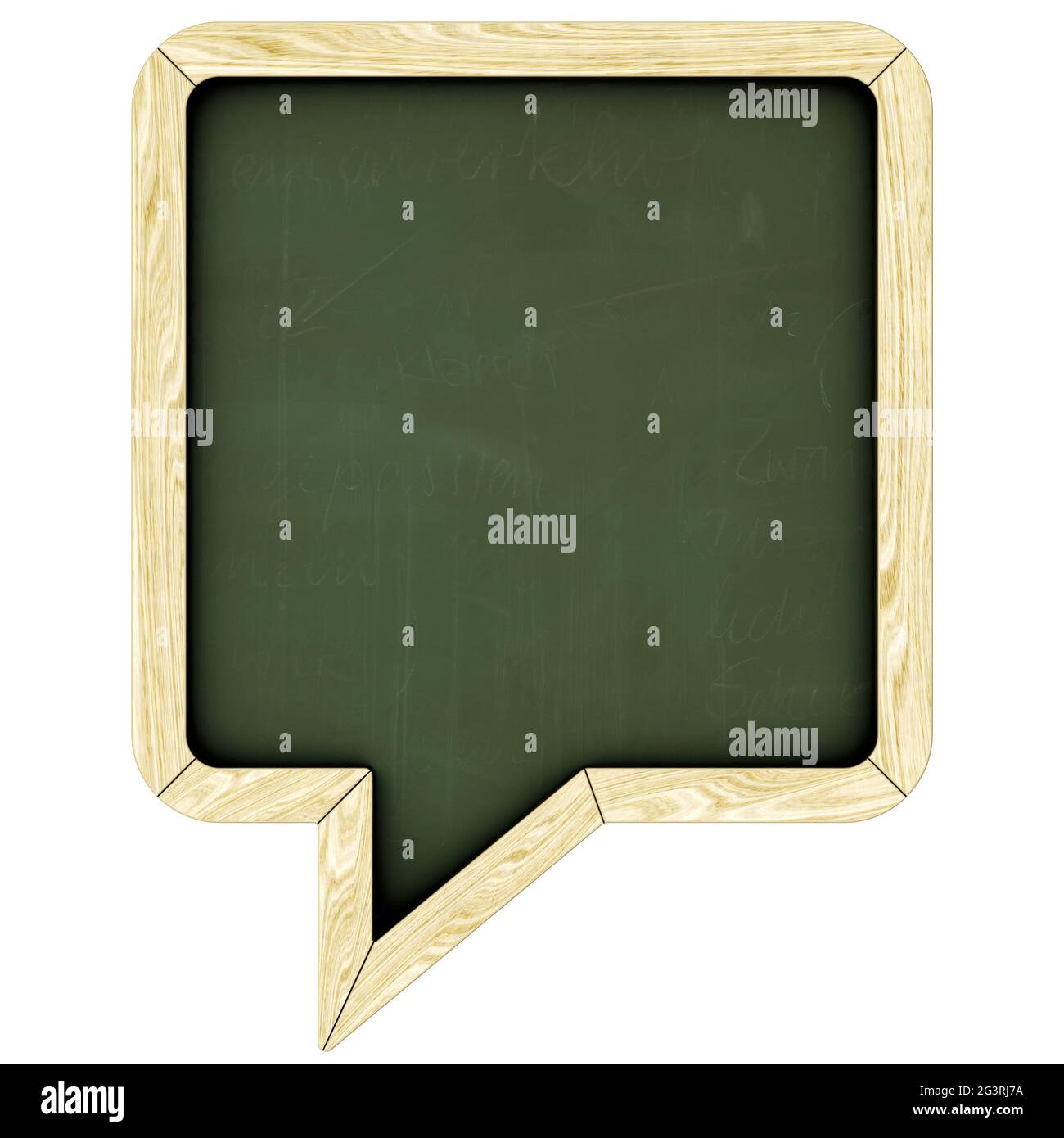 Insulated green panel with wooden frame in the shape of a speech bubble, square Stock Photo