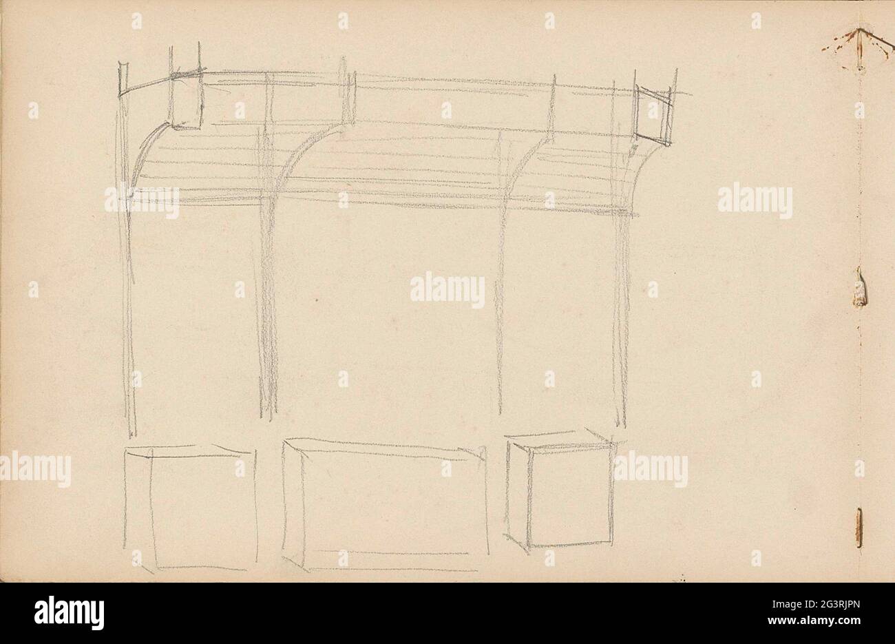 Architecture study, possibly a fireplace. Leaf 1 Verso from a sketchbook with 25 sheets. Stock Photo