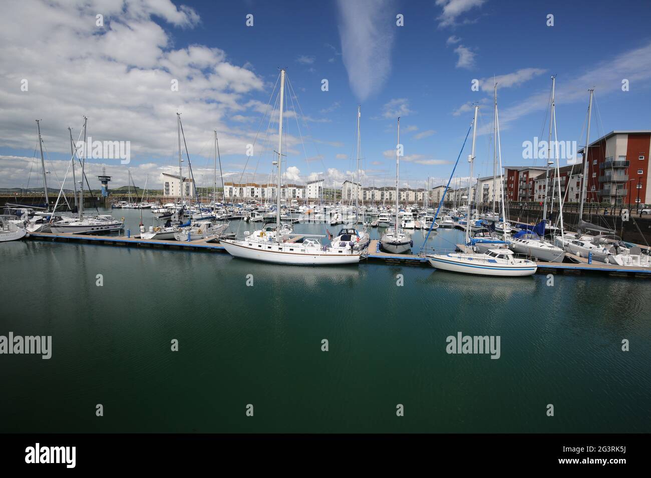 Ardrossan Marina, North Ayrshire, Scotland UK. 17 June 2021. Yachts berthed at the marina on the West Coast of Scotland. Stock Photo