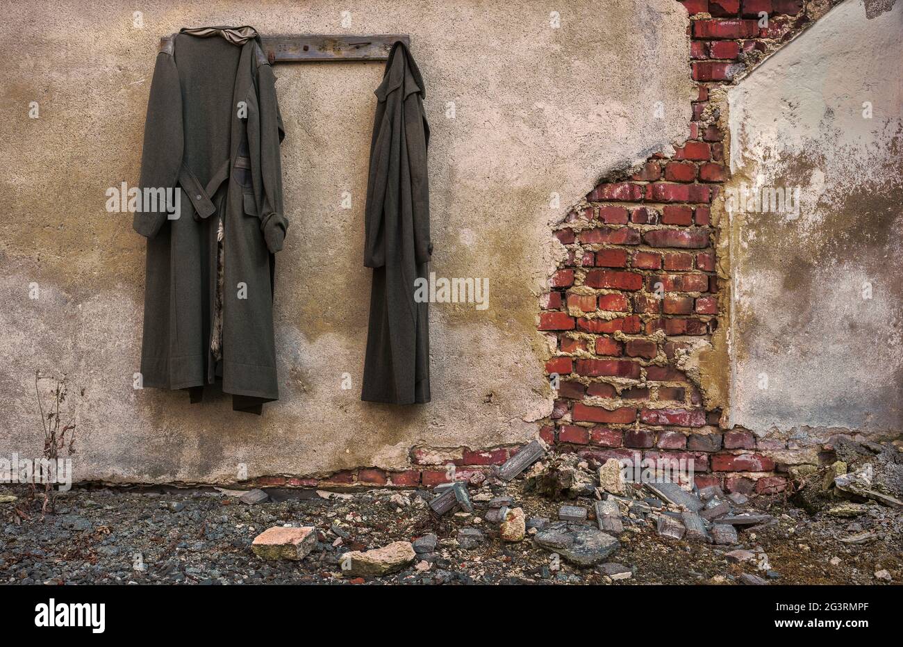 The wardrobe at the old wall Stock Photo